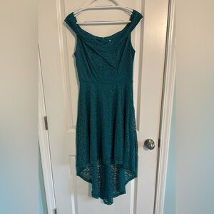 Chic Teal Lace High-Low Dress